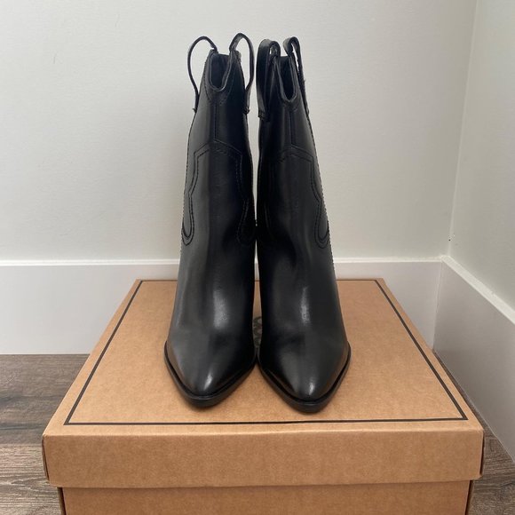 ASOS DESIGN Ranch leather mid-calf heeled western boots in black size 6 - Picture 3 of 5